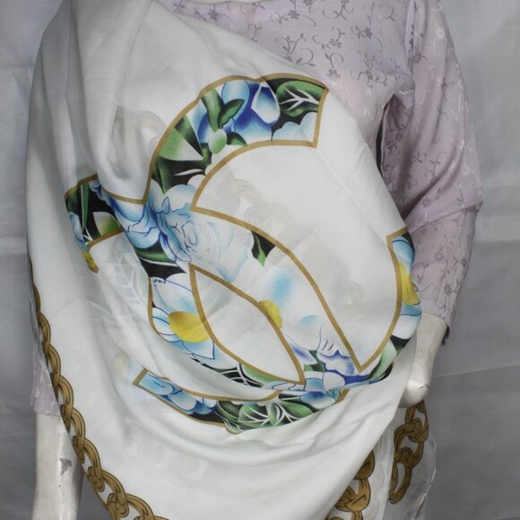 Authentic Chanel Scarf Wrap 100% Silk Multicolor Used - Picture 1 of 13